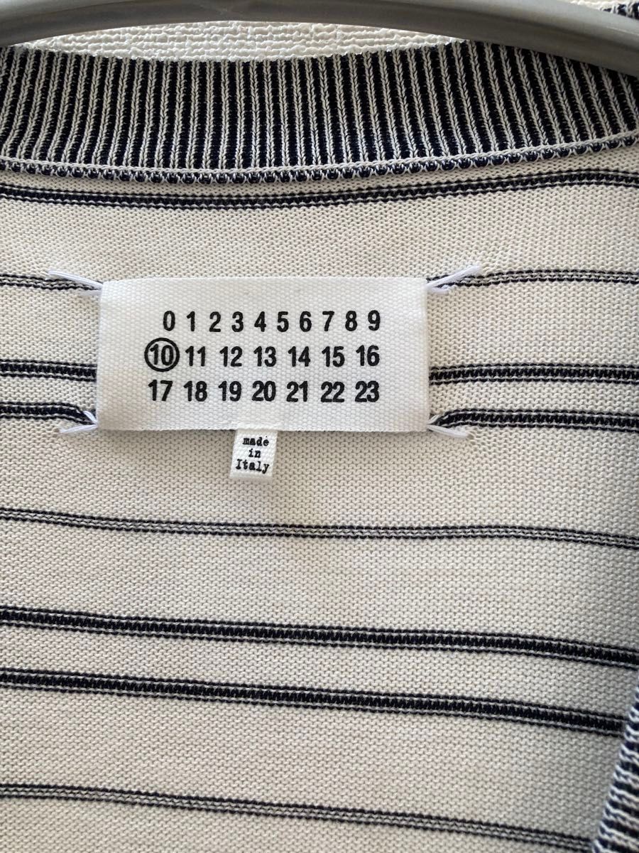 Maison Margiela 10 ボーダー ニットカーディガン レザー Maison Margiela 10 ボーダー ニットカーディガン レザー