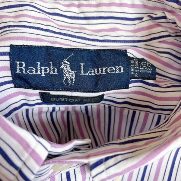 ラルフローレン ＢＤ長袖シャツ 薄手 マルチカラーストライプ ポニー刺繍 古着の画像8