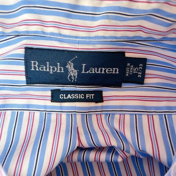  Ralph Lauren популярный синий blue полоса размер M BD рубашка с длинным рукавом мужской б/у одежда 