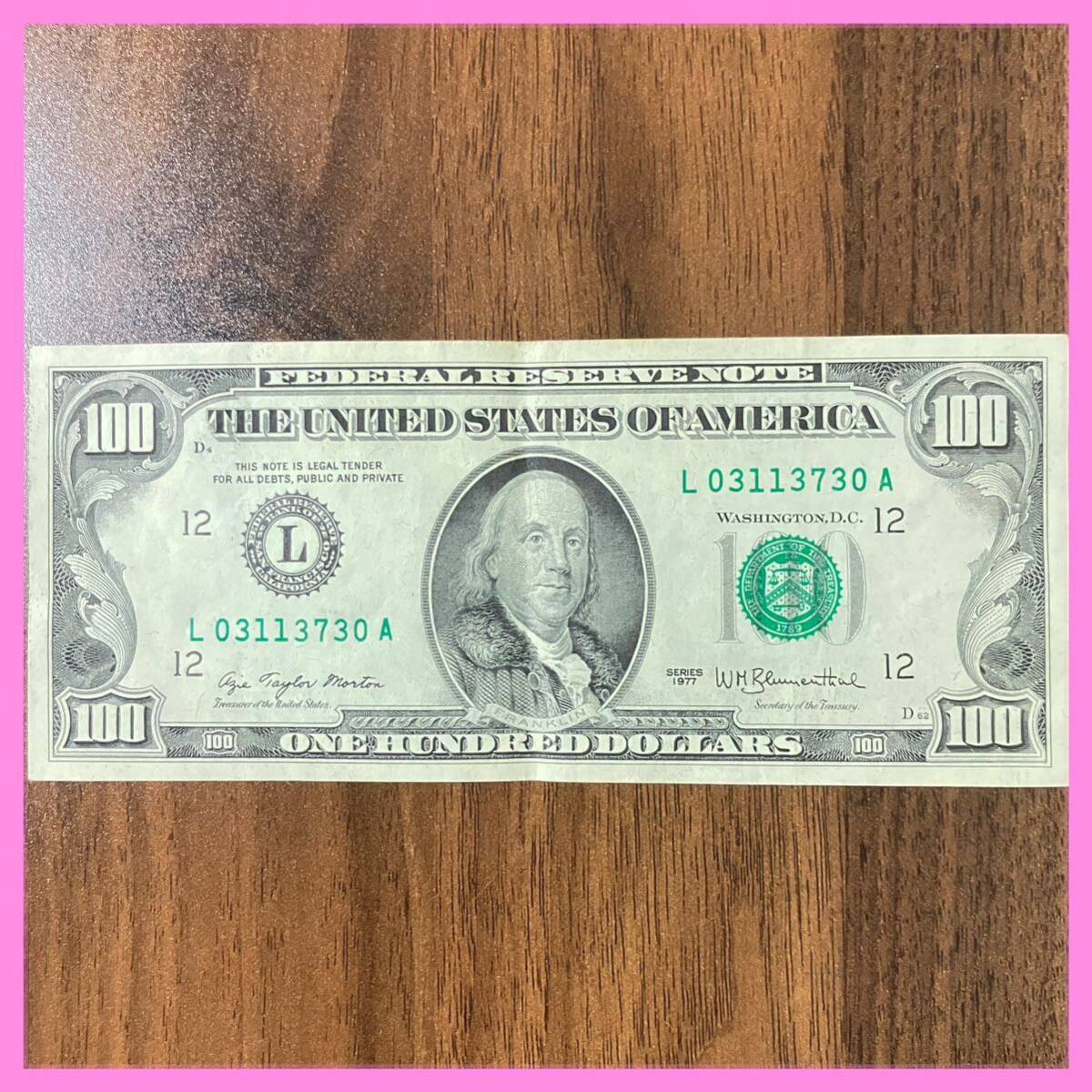 アメリカ紙幣 ドル紙幣 旧100ドル札 USA 米国 外国銭 コレクション 100ドル 100＄の画像1