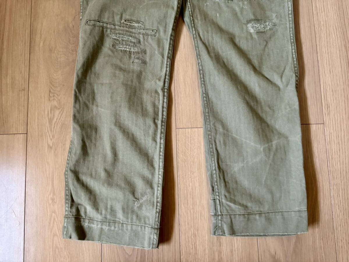 POLO Ralph Lauren ポロ ラルフローレン ミリタリー used 加工 パッチワーク ベイカー パンツ チノ スラックス ヘリンボーン 32 30 rrl_画像4