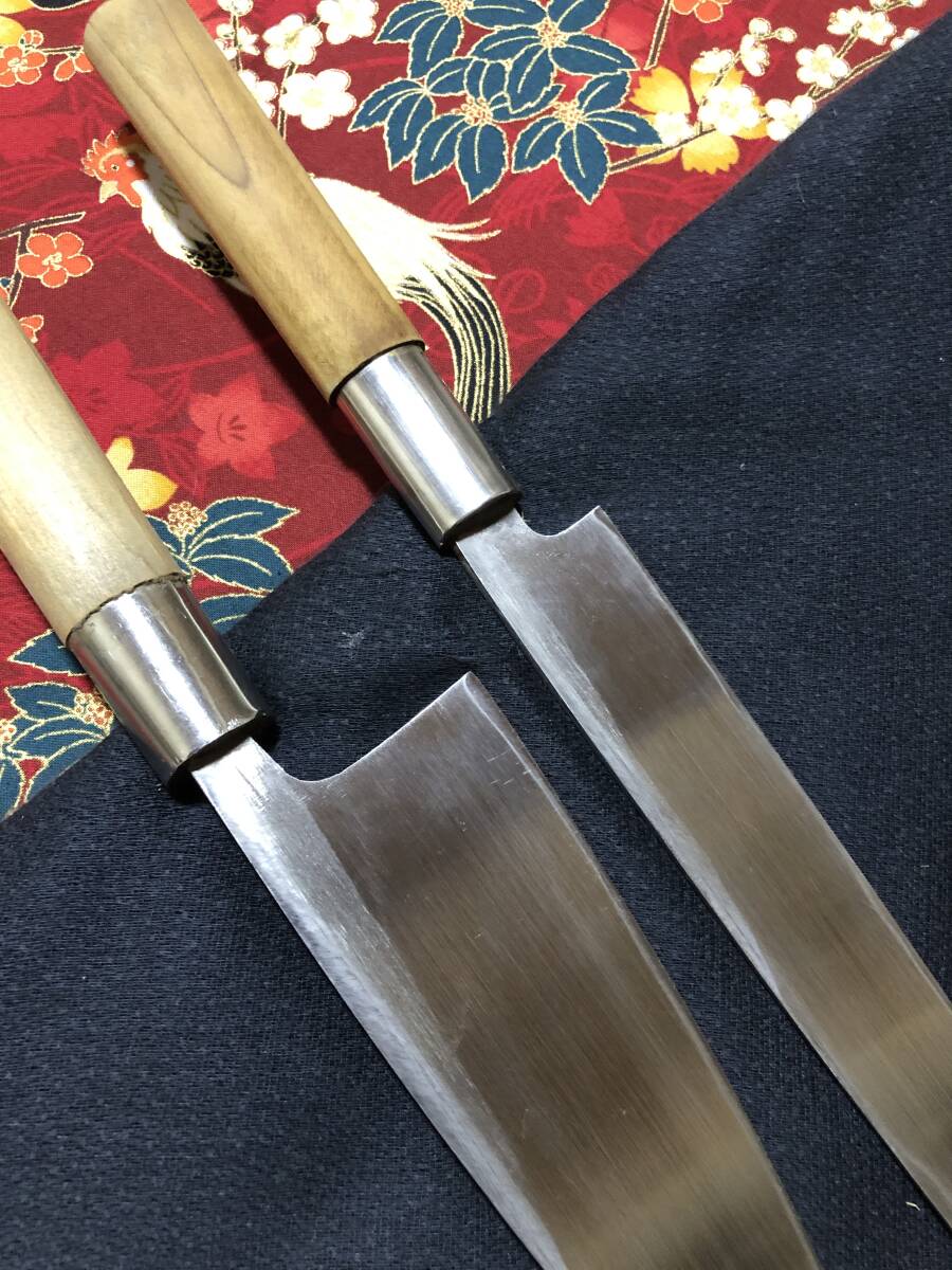 【中古美品・研ぎ済み】【白鋼】 出刃包丁・柳刃包丁 和包丁セット 刃物 霞包丁 ナイフ 料理 釣り 板前 寿司職人の画像7