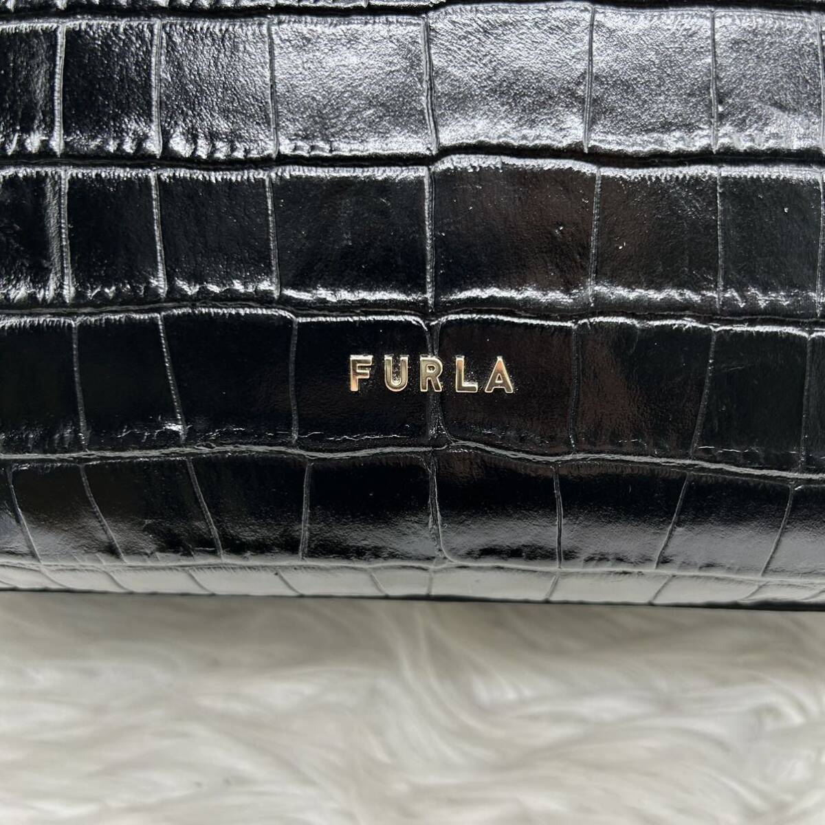 【極美品 / A4収納可能】入手困難品 フルラ FURLA 2way ビジネスバッグ トートバッグ ショルダー ブラック クロコ レザー メンズの画像10