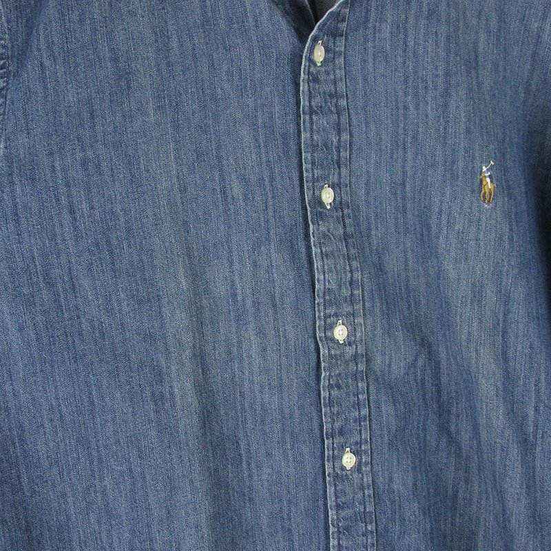 AS8382 Polo Ralph Lauren ポロラルフローレン デニム ボタンダウンシャツ USED加工 XL 未使用_画像8