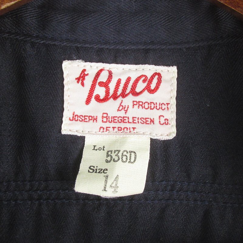 SH4095 REAL McCOY'S リアルマッコイズ BUCO ヘリンボーン 半袖ワークシャツ カスタム 14 美品 ネイビー系の画像3