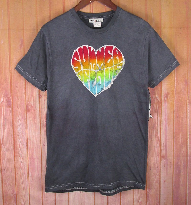 MST10247 HIHO BATIK ハイホーバティック Tシャツ SUMMER OF LOVE ろうけつ染め チャコール small 未使用（クリックポスト可）