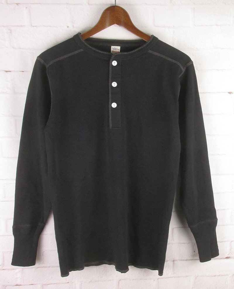 AT8217 REAL McCOY'S リアルマッコイズ ヘンリーネック 長袖Tシャツ SMALL 美品 ブラックの画像1
