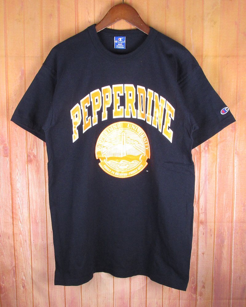 ST10336 Champion チャンピオン 90s Tシャツ PEPPERDINE 青刺繍タグ USA製 ネイビー系 LARGE 美品（クリックポスト可）_画像1