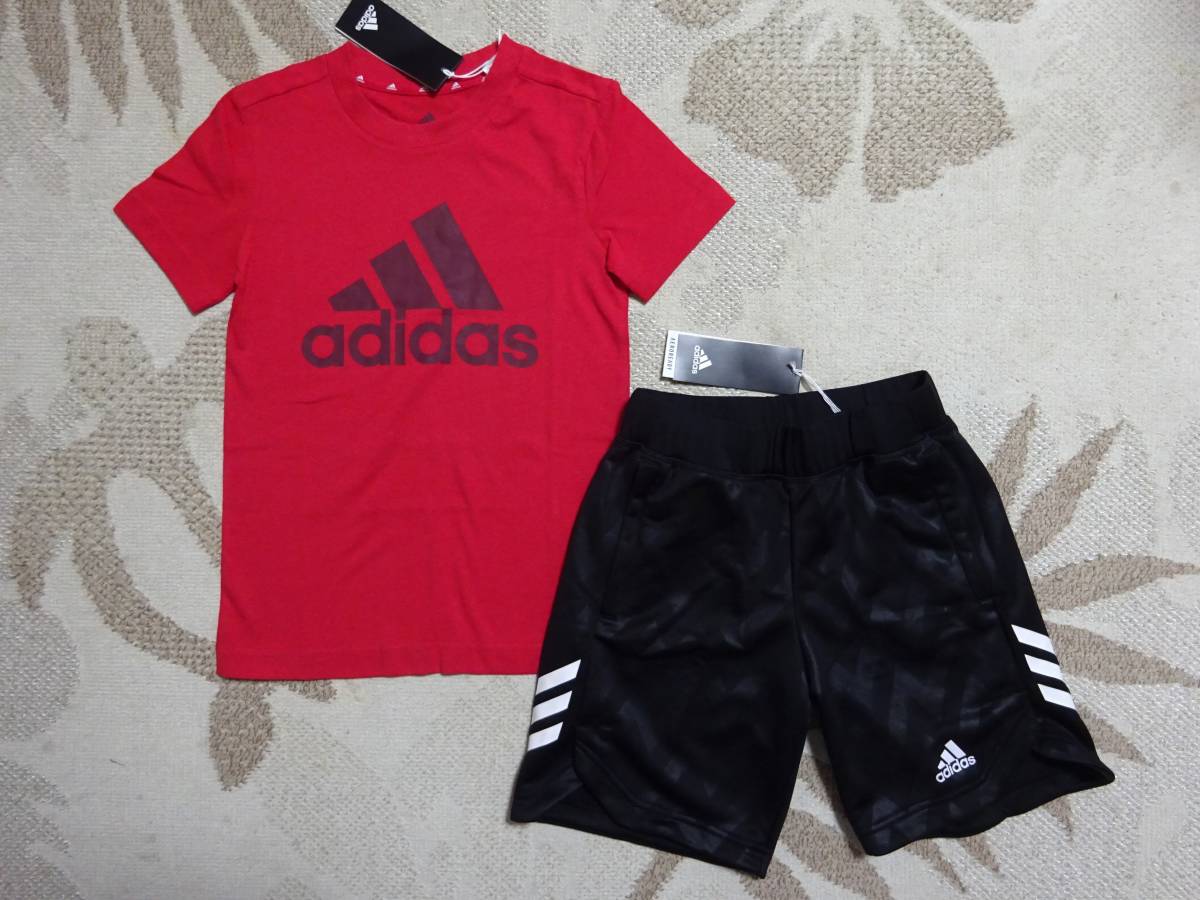 送料込み!!★新品★adidasアディダス★130★快適!!半袖Ｔシャツ(レッド/赤)・軽量快適!!グラフィックハーフパンツ(ブラック)★上下★即決_画像1