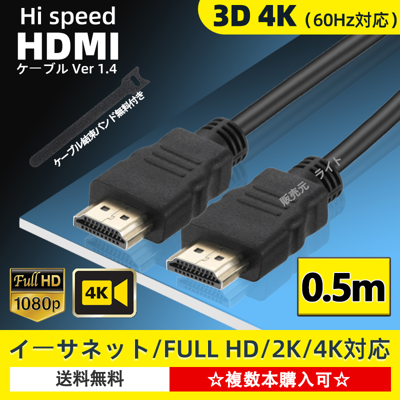 HDMIケーブル 0.5m タイプAオス HD 4K 60Hz対応の画像1