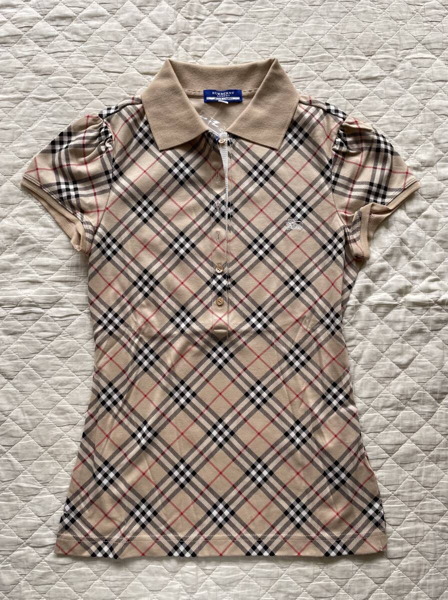 バーバリーブルーレーベル ベージュチェック ポロシャツタイプカットソー 新品タグ付き サイズ38の画像1
