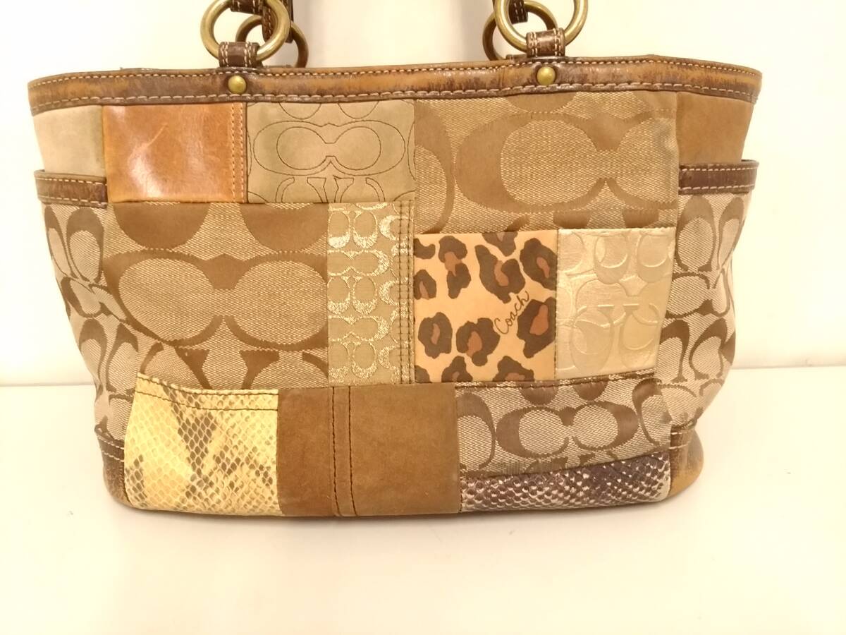 直営店購入品 COACH コーチ フォール パッチワーク ギャラリー トートバッグ 11495/シグネチャー/約20×36×12cm/肩掛け/04OM042302-8の画像6