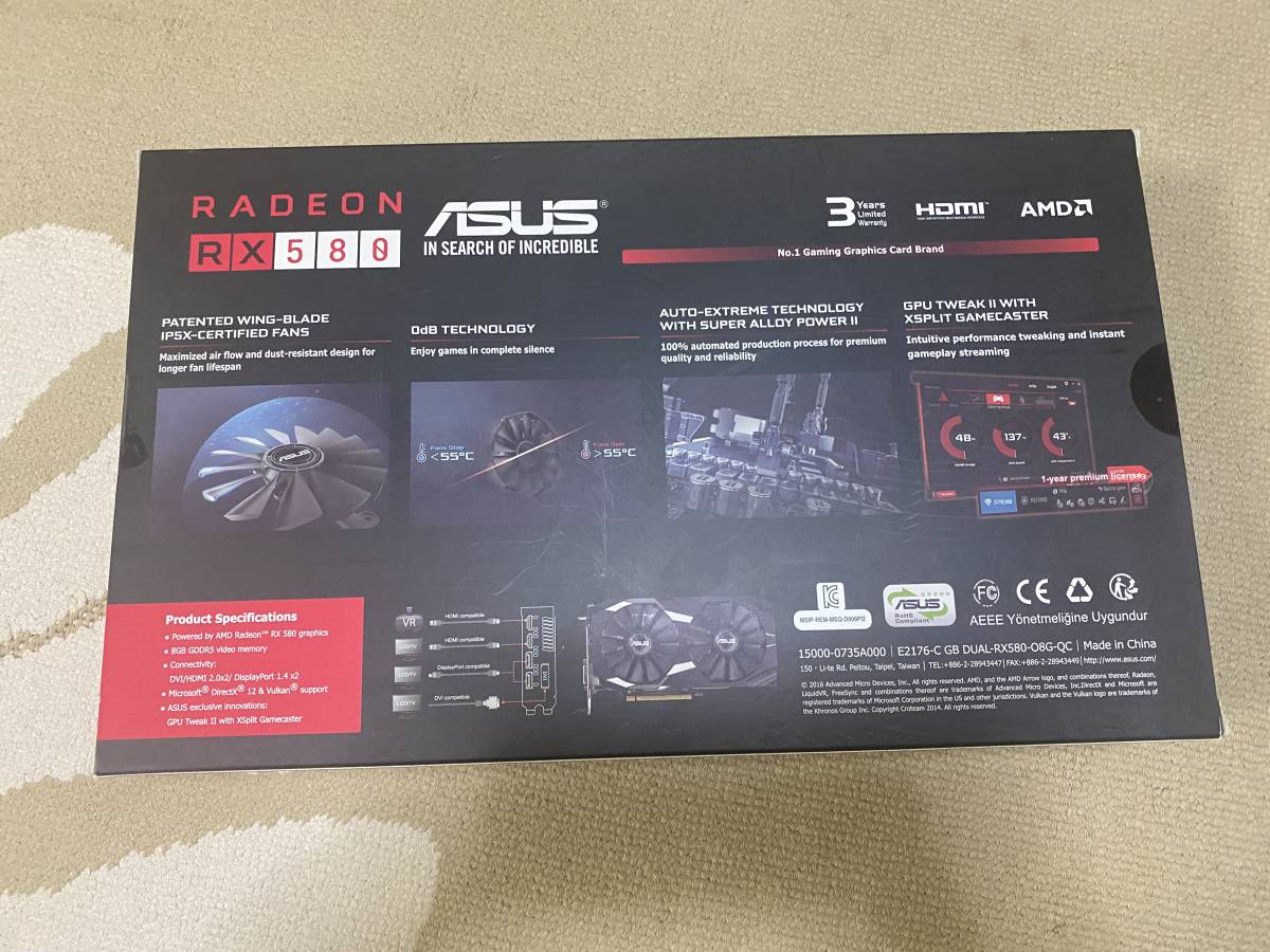 【パワーアップ】ASUS DUAL-RX580-O8G ETH/ETC マイニング 27～29mh/s ビデオカードの画像9