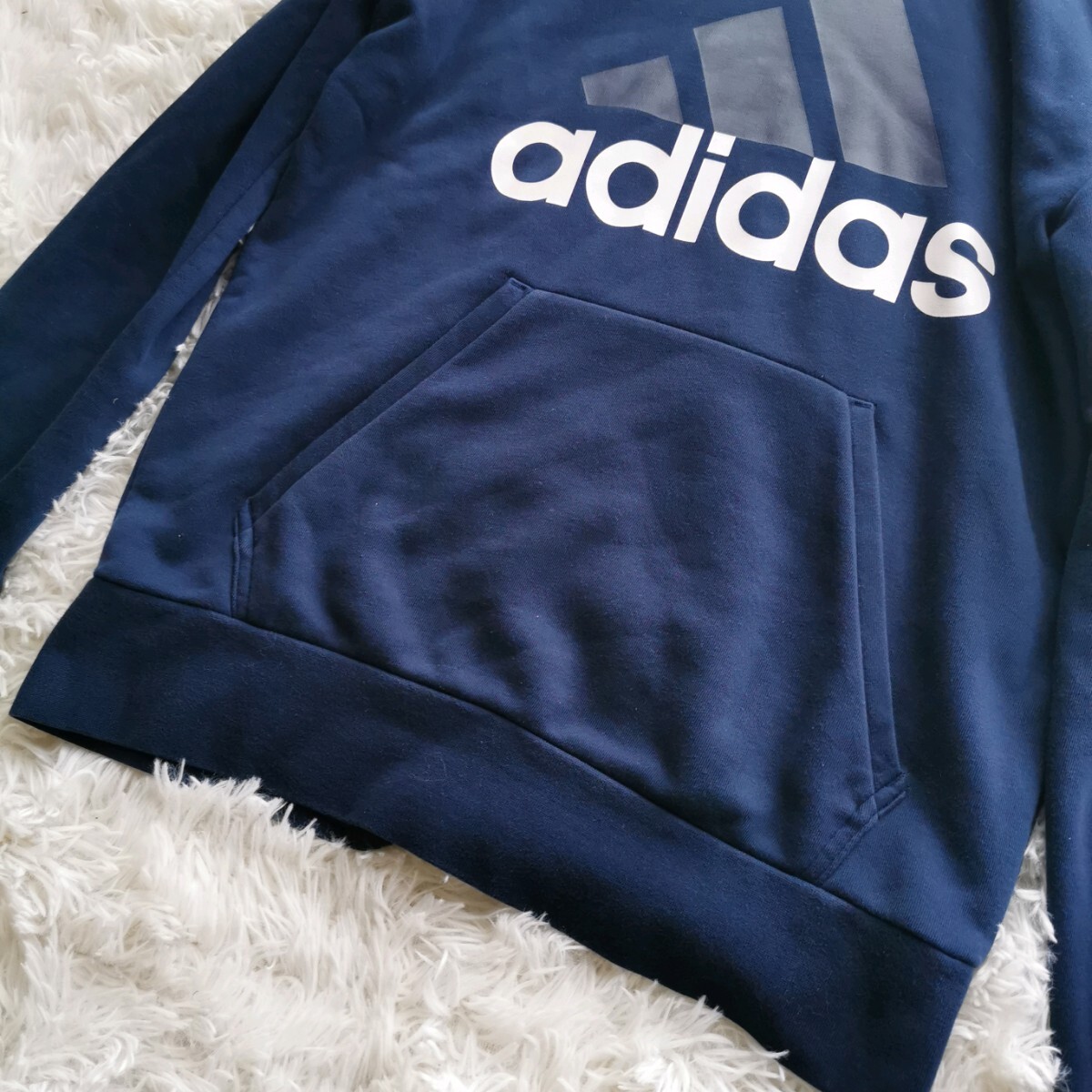 極美品 正規品 adidas アディダス 上下セット コットン ジャージ セットアップ 紺 ネイビー 白 ロゴ スウェット プルオーバー L スポーツ_画像3