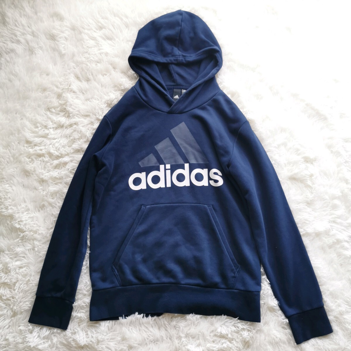 極美品 正規品 adidas アディダス 上下セット コットン ジャージ セットアップ 紺 ネイビー 白 ロゴ スウェット プルオーバー L スポーツ_画像2