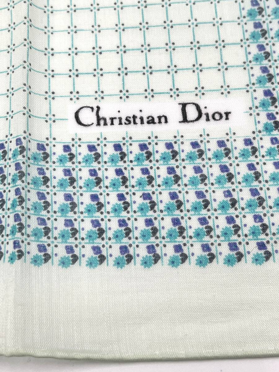 Christian Dior　クリスチャンディオール　スカーフ　ハンカチ　コットン　ライトブルー　花　フラワー　48×48