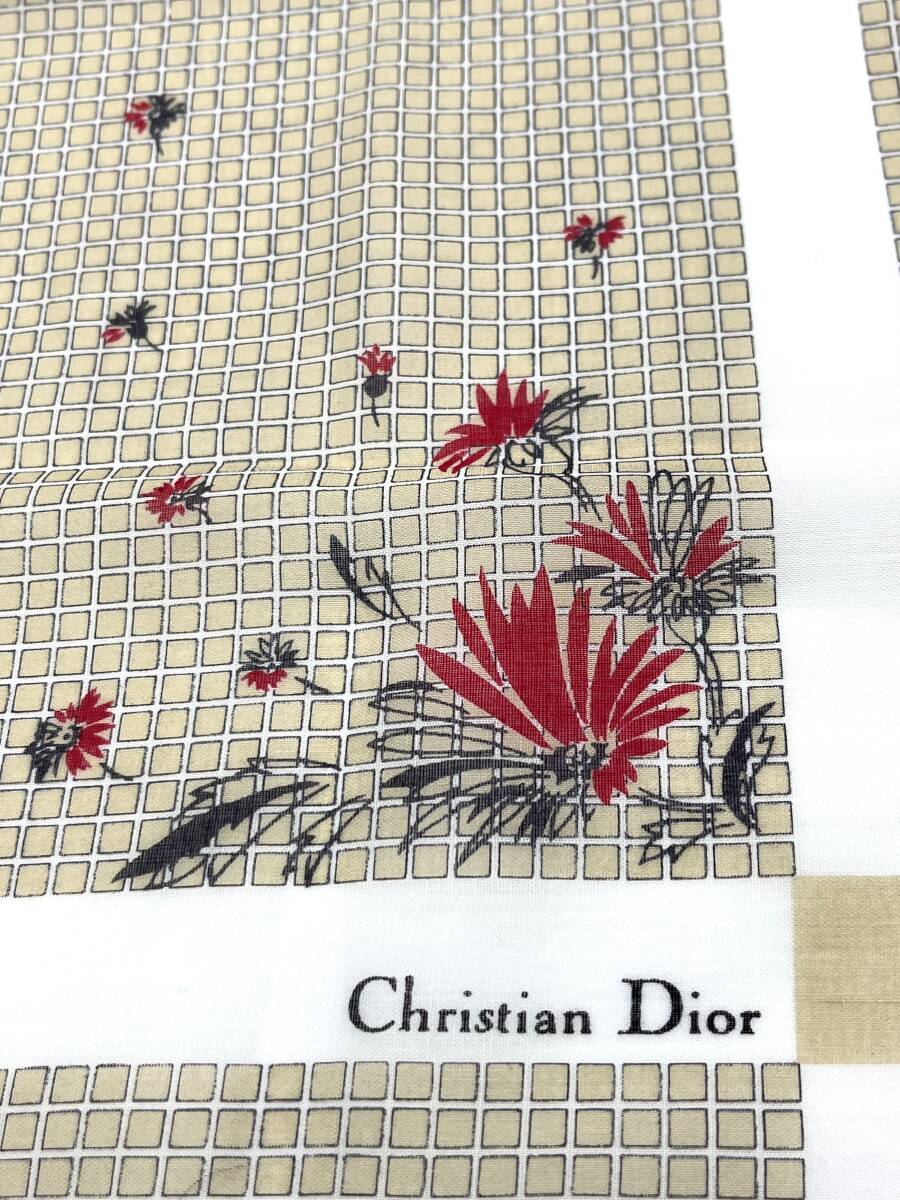 Christian Dior　クリスチャンディオール　スカーフ　ハンカチ　コットン　チェック　花　フラワー　42×42_画像5