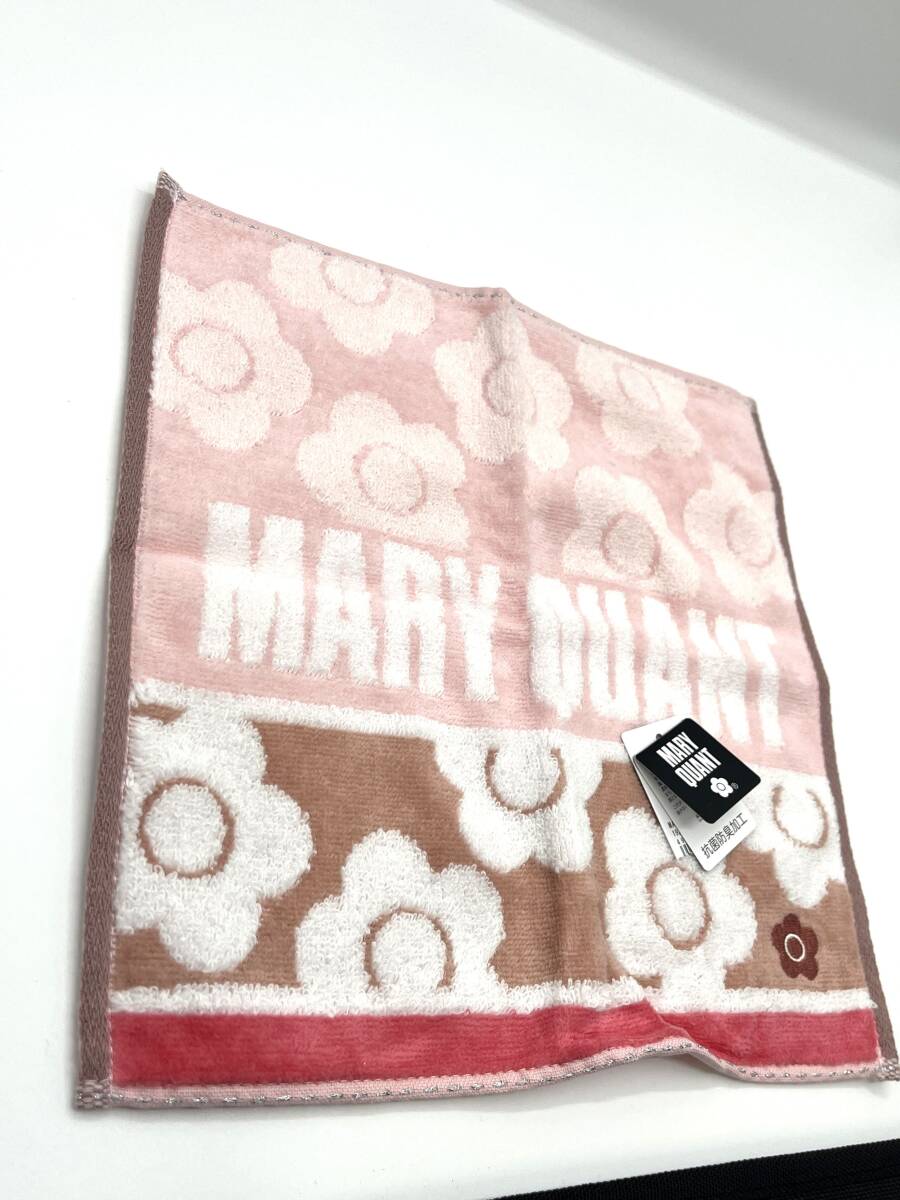 【タグ付き未使用品】MARY QUANT　マリークワント　ハンカチ　コットン　ロゴ柄　ピンク系　25×25