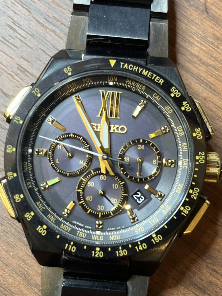 A4177/【中古品】SEIKO クロノグラフ 腕時計 ソーラーセイコー ブライツ 限定800本 ブラック 黒文字盤 ポイントダイヤ 8B92-OAGOの画像7