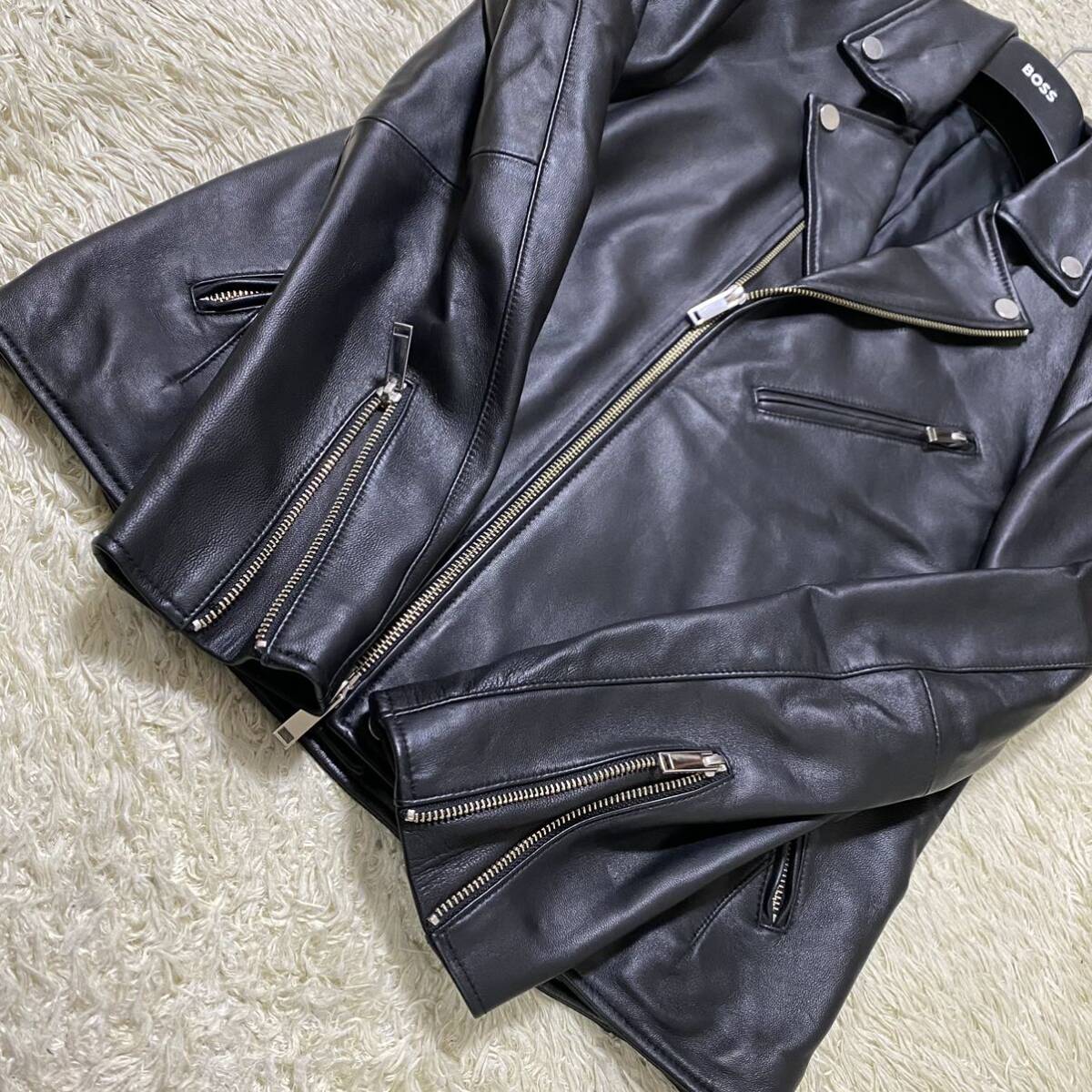 1 jpy [ stereo . Dio s[ unused class ]STUDIOUS Double Rider's leather jacket men's ram leather black L rank large size made in Japan . cloth ]