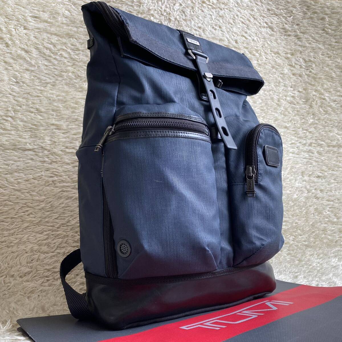 1円 美品 TUMI トゥミ メンズ ビジネスバッグ リュック ルーク ロールトップ バックパック デイパック コーティング ネイビー 大容量 A4可の画像1