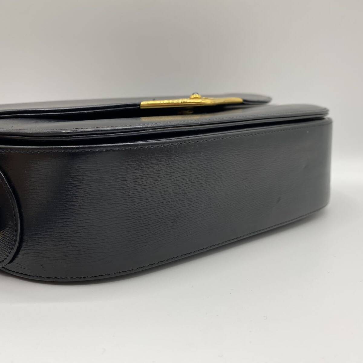 1円 正規品 Cartier カルティエ ショルダーバッグ サファイアライン レザー ギャランティーカード ブラック 斜め掛け ゴールド チェーン