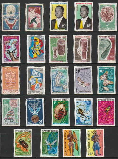 チャド１４ 1959年～1972年（未使用記念 人物 楽器 昆虫 蝶々 動物 他 小ロット）２８種の画像1