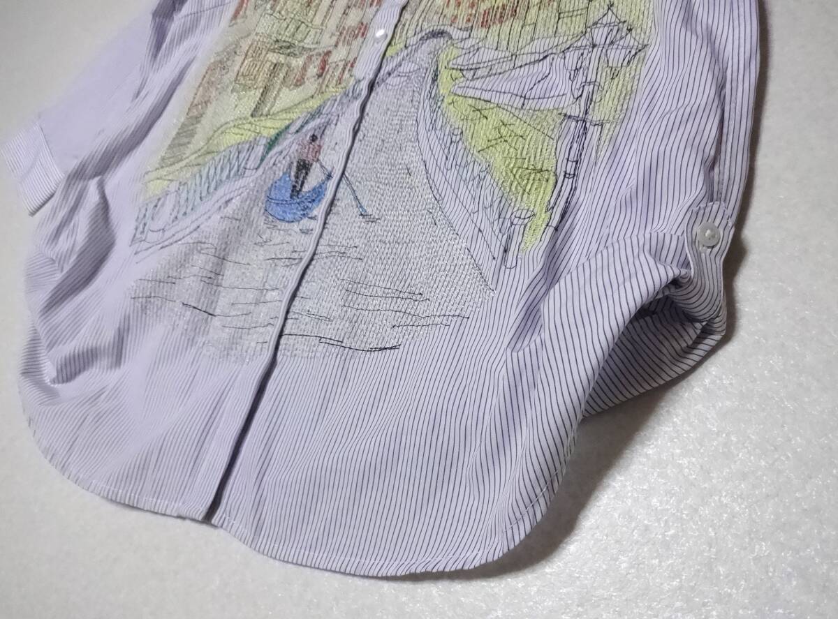 [RESPIGHI] embroidery 8 minute sleeve stripe shirt L* new goods!