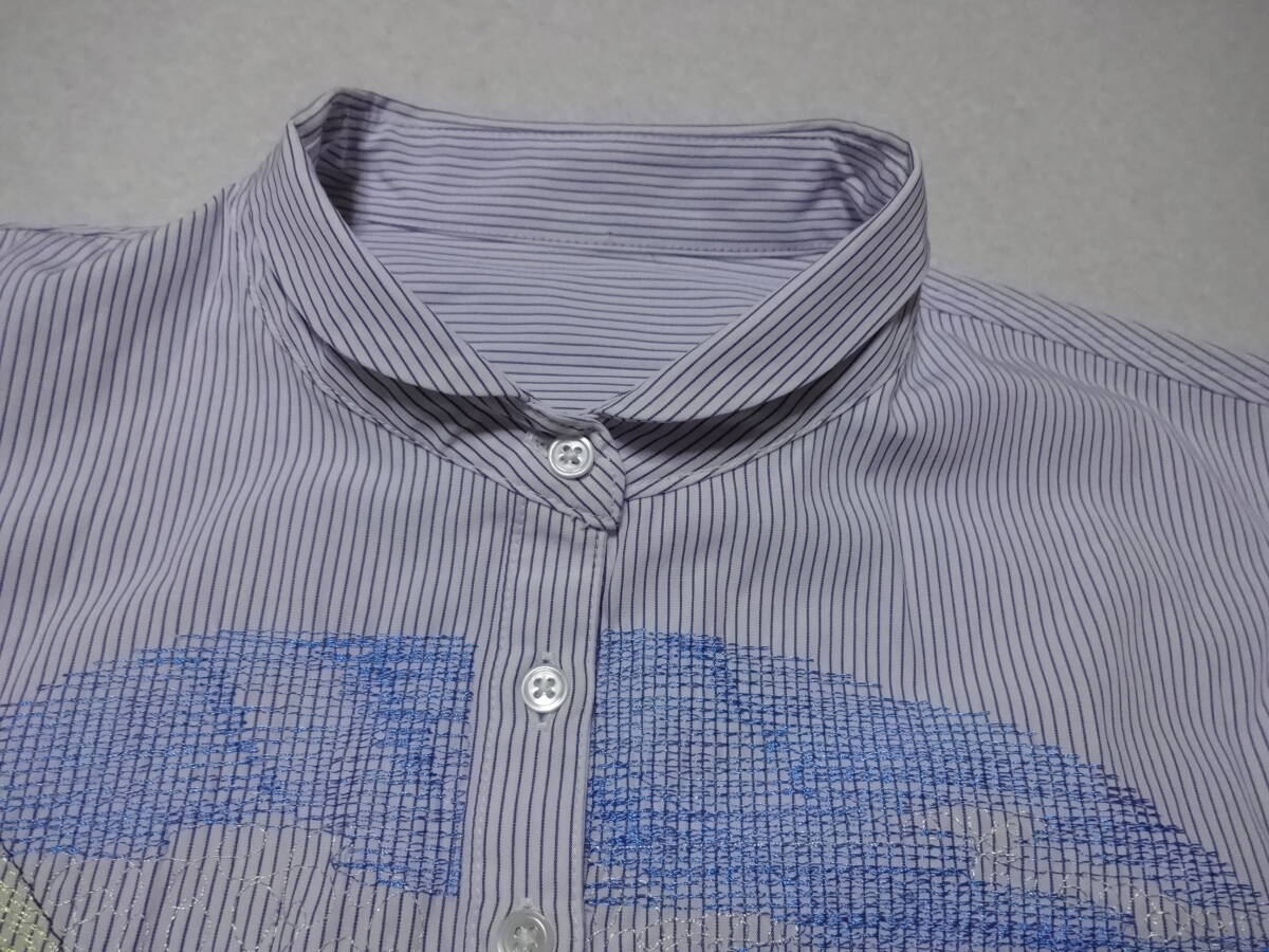 [RESPIGHI] embroidery 8 minute sleeve stripe shirt L* new goods!