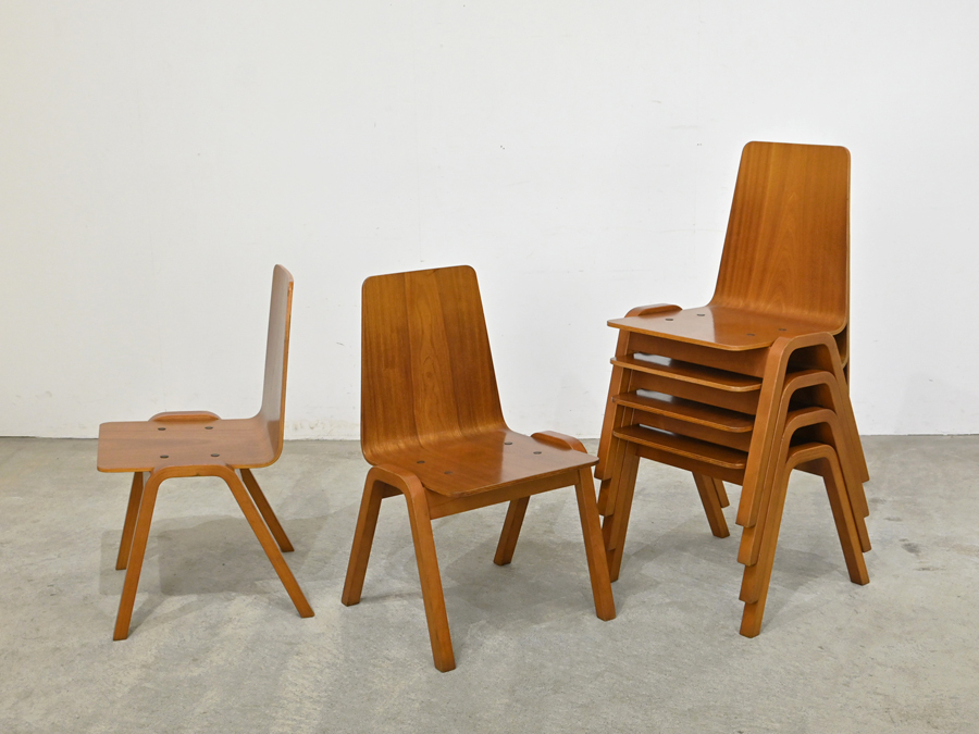 4脚出品 希少 天童木工 プライウッド スタッキングチェア 70年代 4脚出品 希少 天童木工 プライウッド スタッキングチェア 70年代