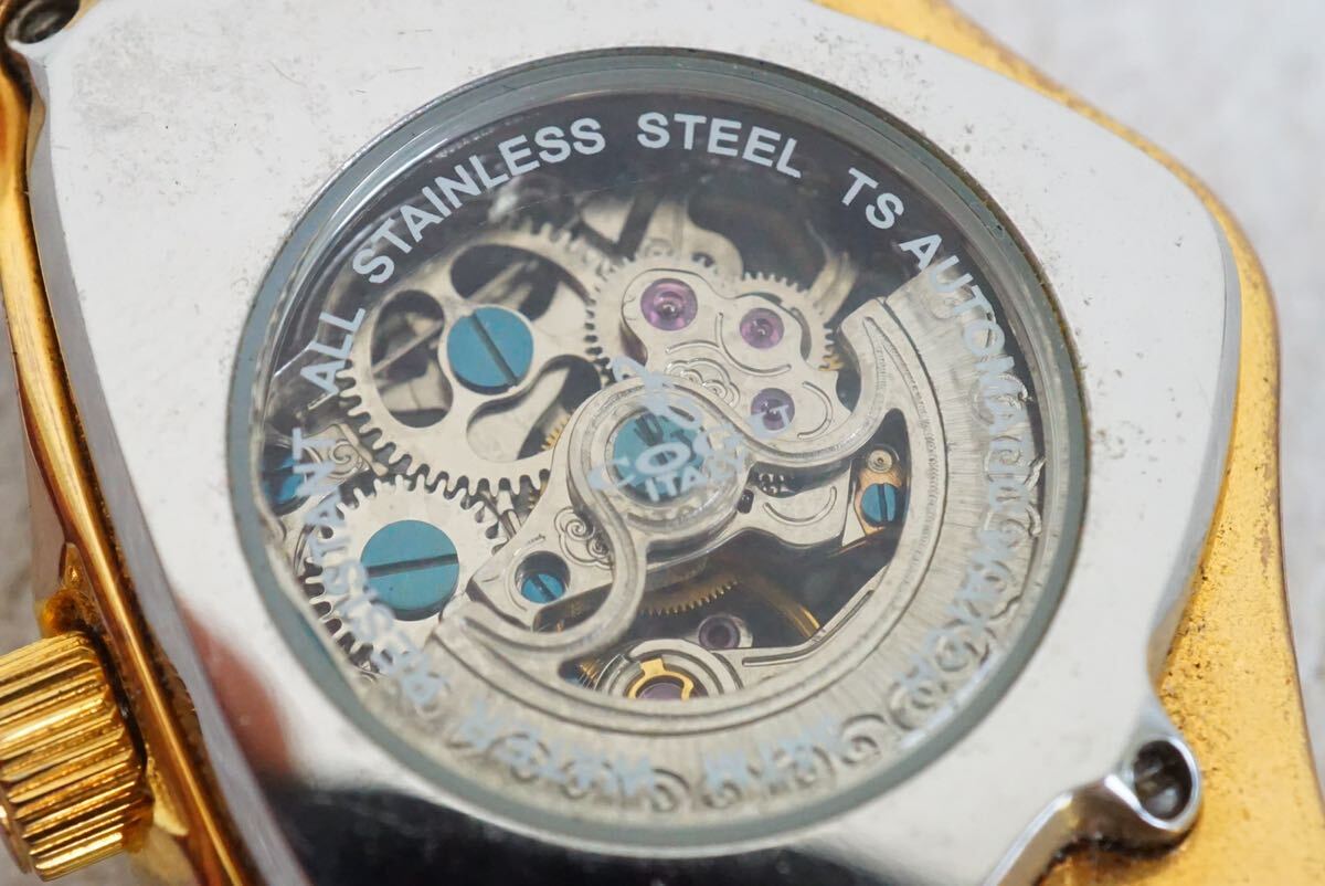 F539 稼動品 COGU/コグ AUTOMATIC/自動巻き スケルトン ダイヤモンド付き レディース 腕時計 ゴールドカラー ブランド アクセサリー の画像5