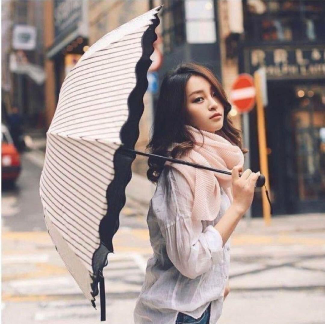 [8ps.@.] folding umbrella shade . rain combined use light weight parasol stripe UV cut 