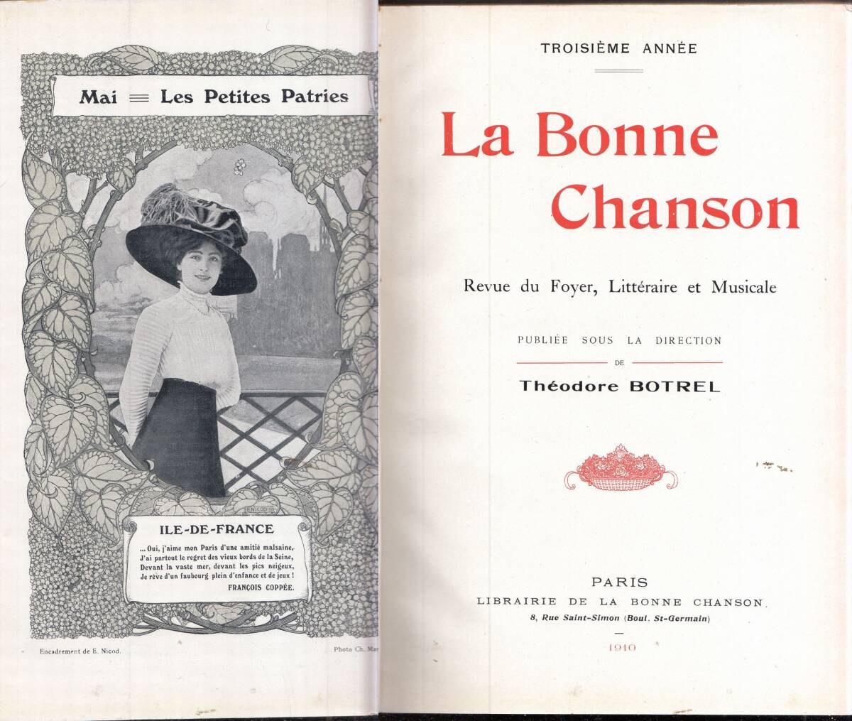 フランス・ベルエポック時代のシャンソン雑誌/LA BONNE CHANSON/THEODORE BOTREL編/1910年分12冊合本_画像3