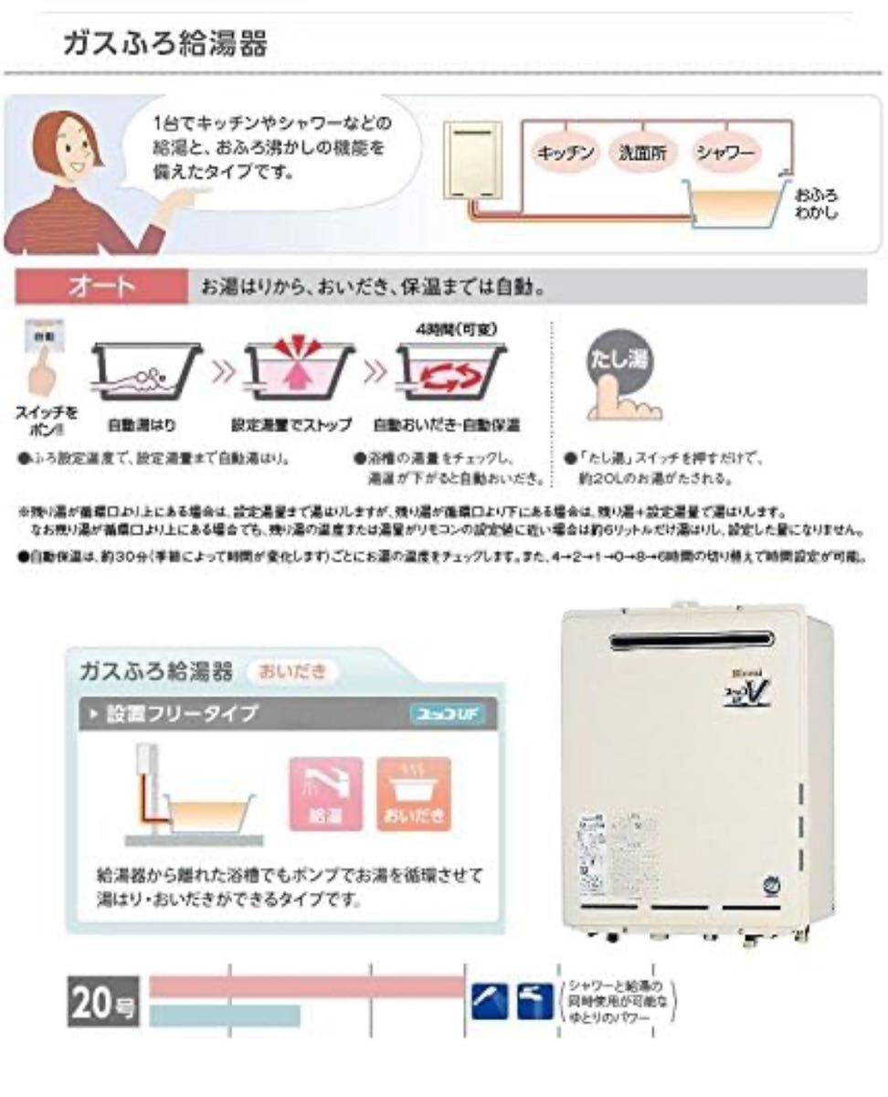 未使用品リンナイRinnai 追い炊きガス給湯器20号 RUF-205SAW(A) 壁掛型オート 給湯　都市ガス12A.13A_画像6