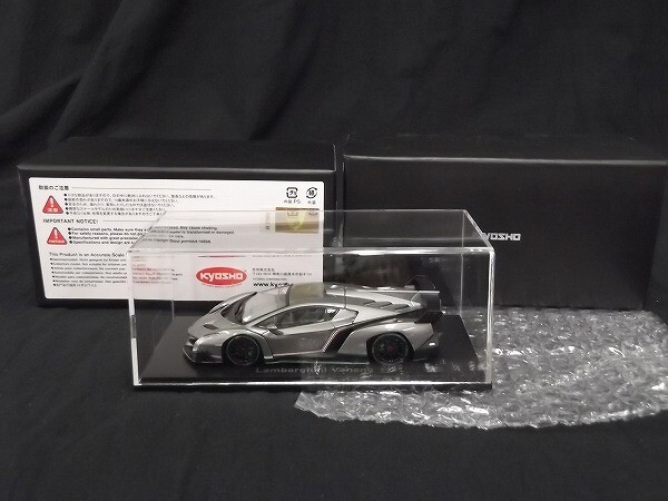 【未開封】京商/KYOSHO オリジナル 1/43 LAMBORGHINI Veneno/ランボルギーニ ヴェネーノ Gray green line/グレー グリーンライン/60サイズの画像1