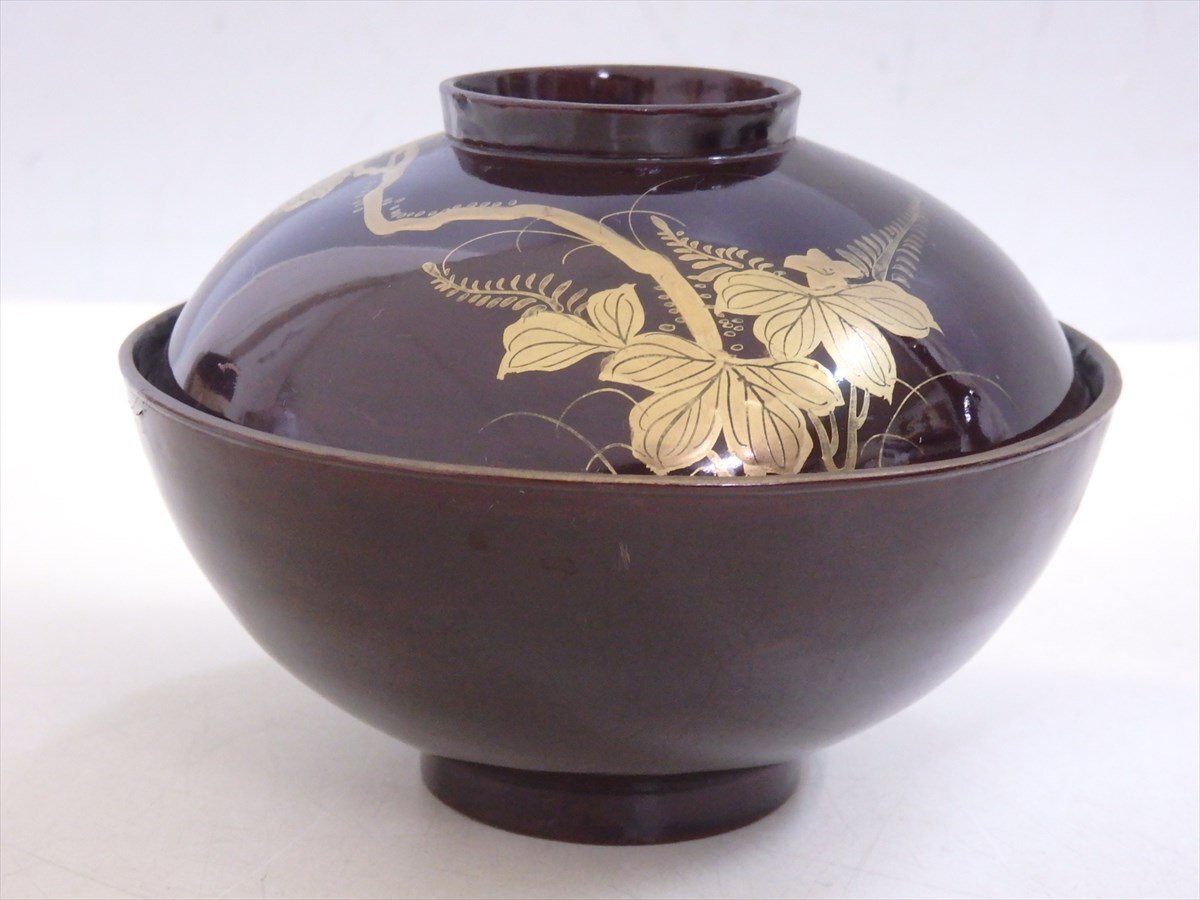 ★花鳥蒔絵【レトロ吸物椀4客】木製漆器 直径12.3×高さ5.6cm 蓋込み高さ8.5cm 和食器 汁椀の画像4