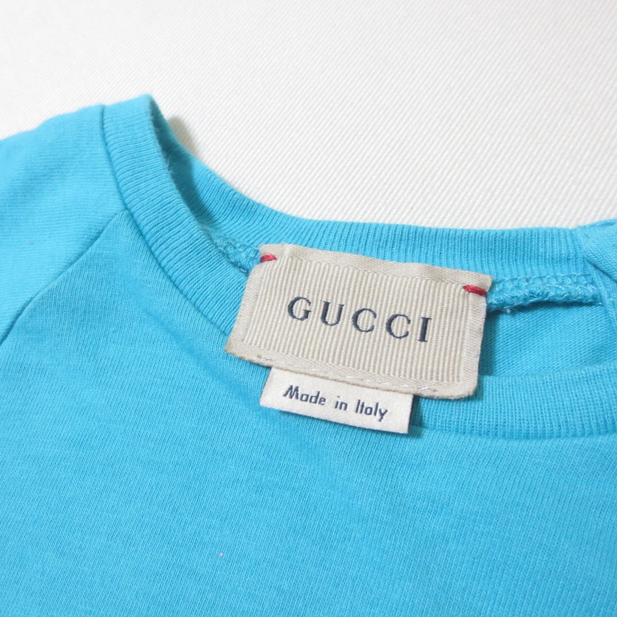 BM103　美品　GUCCI　グッチ　チルドレンズ　ブルー　ロゴ　GG　プリント　半袖　Tシャツ　36　キッズ　子供服　イタリア製　【_画像3