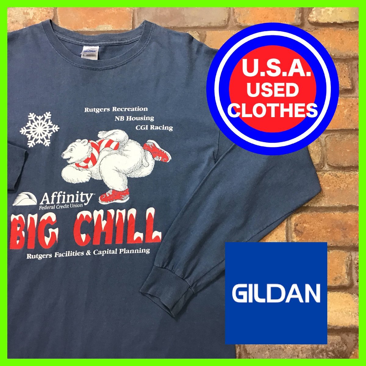 ME11-985★US限定★【GILDAN】現地企業物 イベントプリントロンT ネイビー【メンズ L】長袖Tシャツ USA古着 アメカジ 国内入手困難_画像1