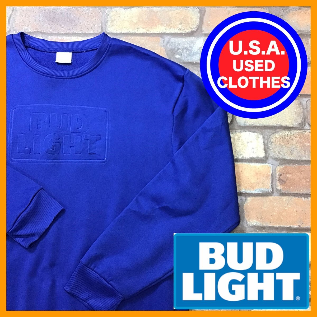 ME11-880★USA買付商品★【BUD LIGHT バドライト】ボックスロゴ スウェットシャツ【L】ブルー 濃青 アメリカ古着 トレーナー アメカジの画像7