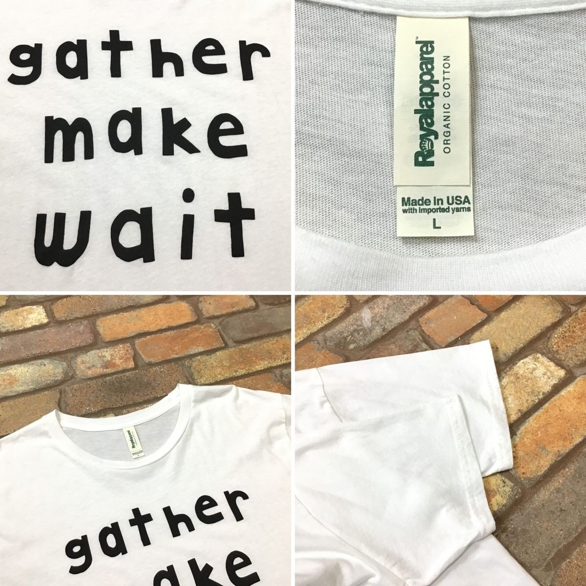 ME11-079★MADE IN USA★【GATHER MAKE WAIT】白 プリント 半袖 Tシャツ【メンズ L】ホワイト USA古着 コットン クルーネック テキスト_画像4