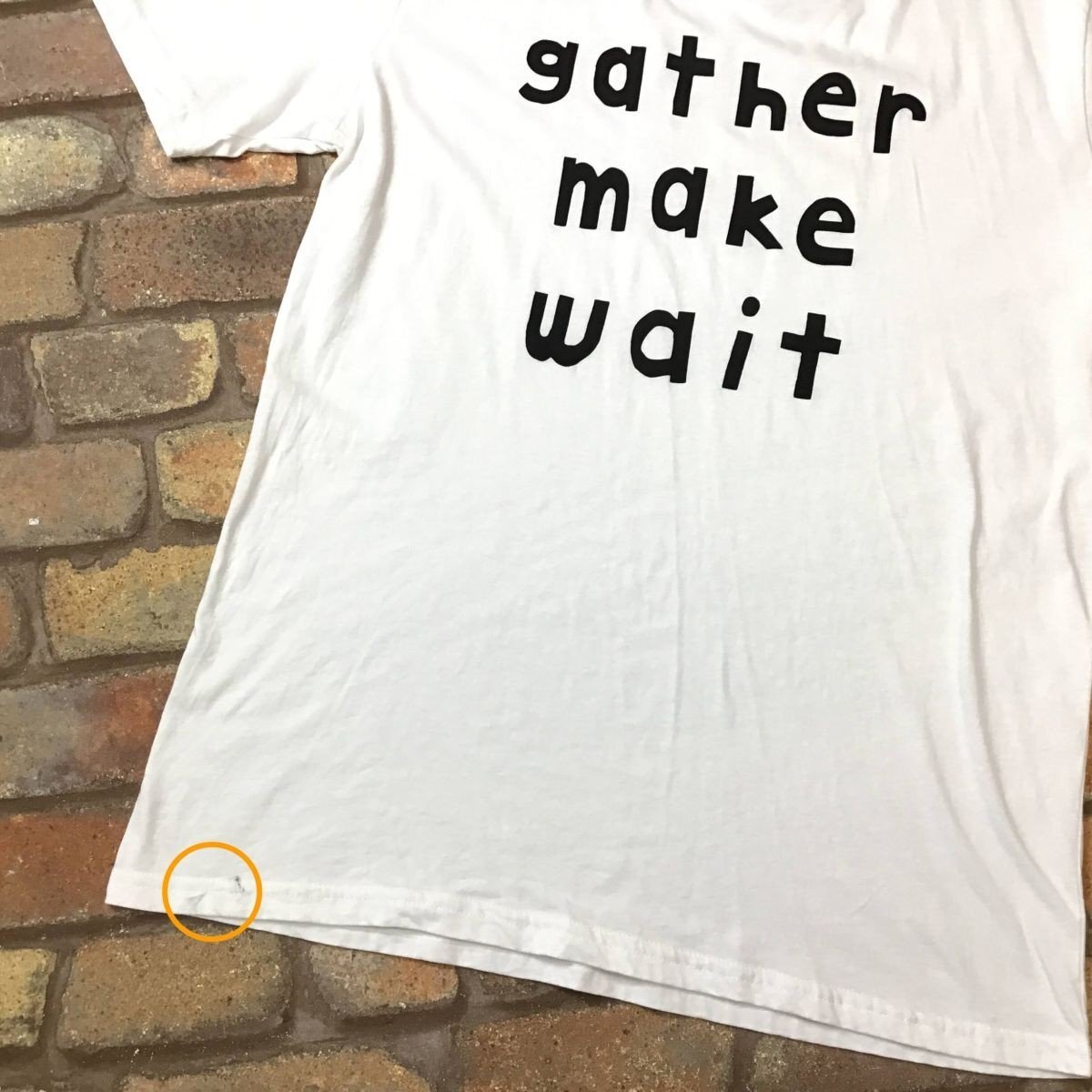 ME11-079★MADE IN USA★【GATHER MAKE WAIT】白 プリント 半袖 Tシャツ【メンズ L】ホワイト USA古着 コットン クルーネック テキスト_画像5