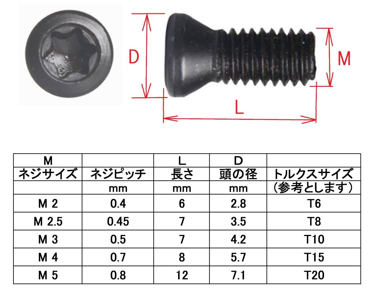 チップ押さえネジ チップ固定 M2/M2.5/M3/M4/M5 トルクスネジ の画像1