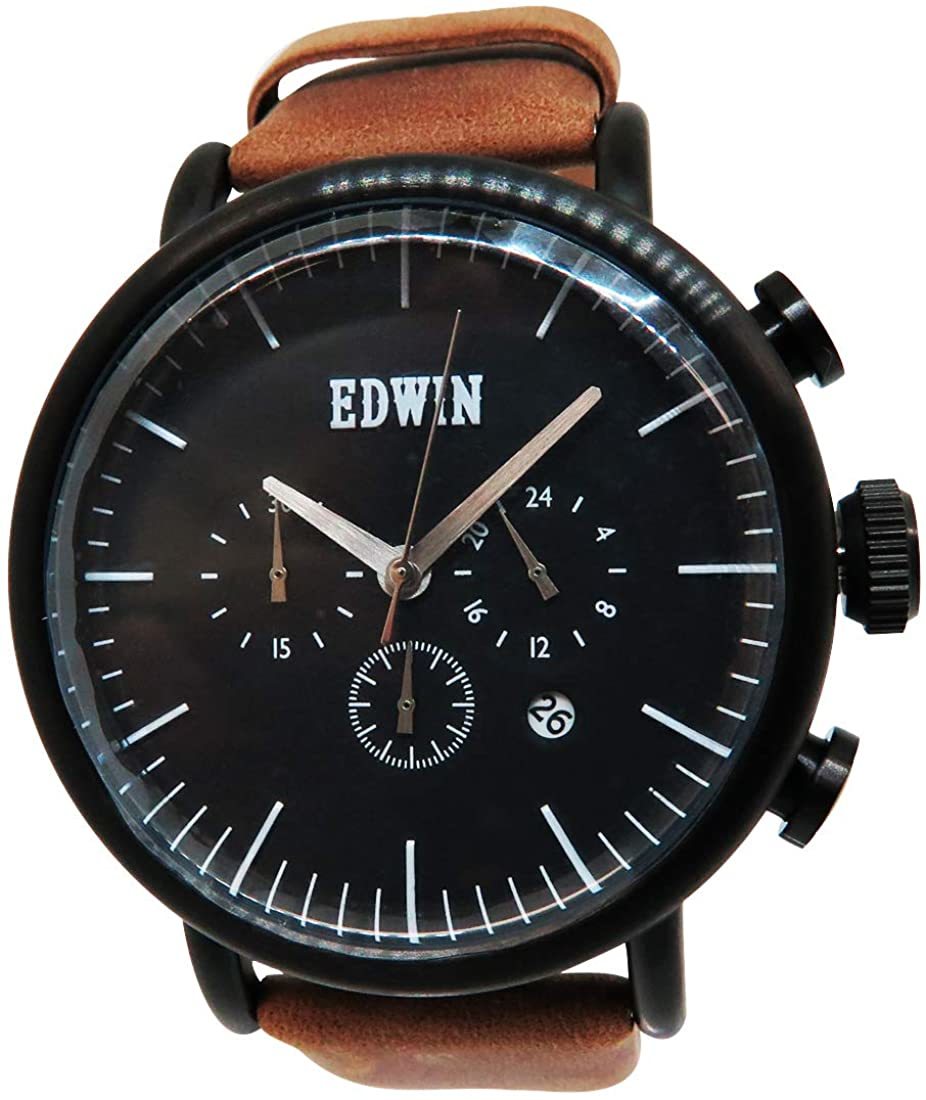 ●新品●EDWIN 腕時計 メンズ 本革 クロノグラフ ストップウォッチ ELEMENT ブラウン EW1G013L0084の画像1