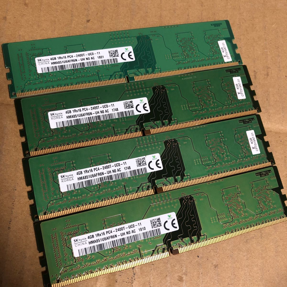 (A33)SKhynix 4GB 1Rx16 pc4-2400T-UC0-11 4枚セットの画像1