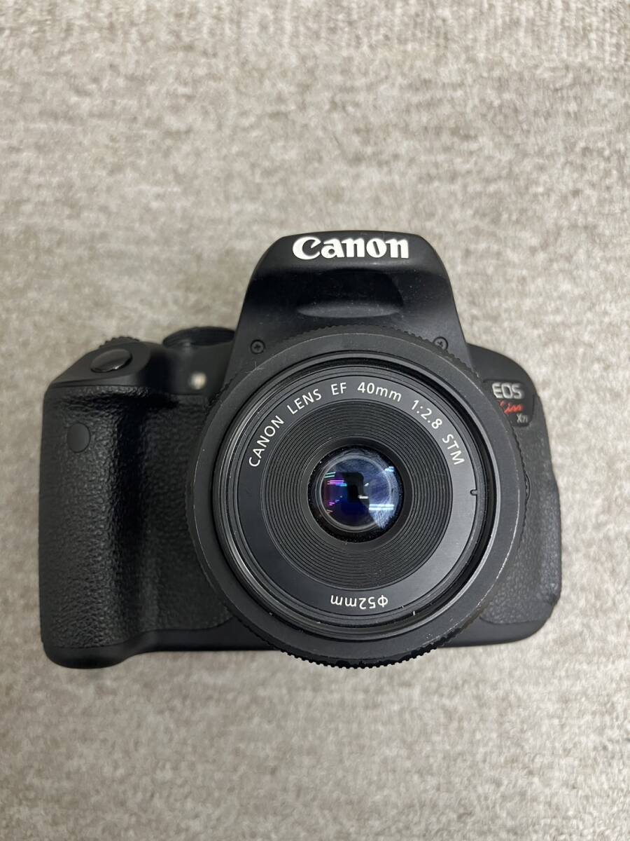 【MC4079YR】1円スタート Canon EOS Kiss X7i 40mm 1:2:8STM LENS 一眼レフカメラ バッテリー充電器付 SDカード32G付属の画像3
