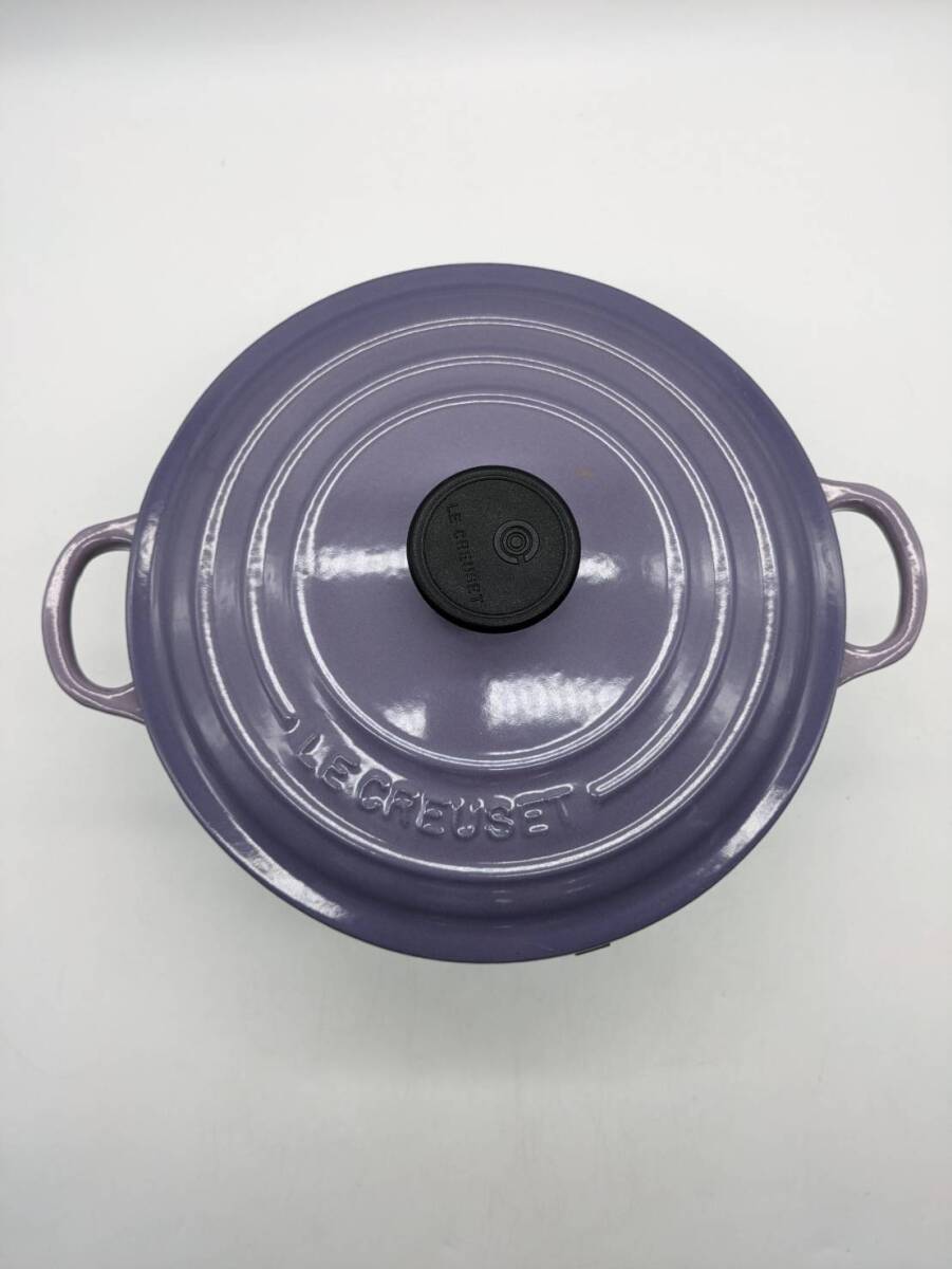 【OP12878SA】1円～ ルクルーゼ ココットロンド Le Creuset 20cm ラベンダー パープル 紫 両手鍋 ホーロー鍋 調理器具 キッチン インテリアの画像2