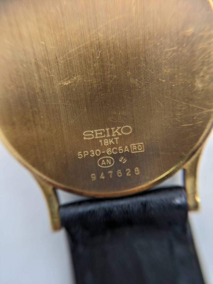 【OP12940SA】1円～ SEIKO セイコー 金無垢 腕時計 5P30-6C5A 947628 クォーツ メンズ 18KT 不動品 総重量25.9g アクセサリー レザーベルトの画像5