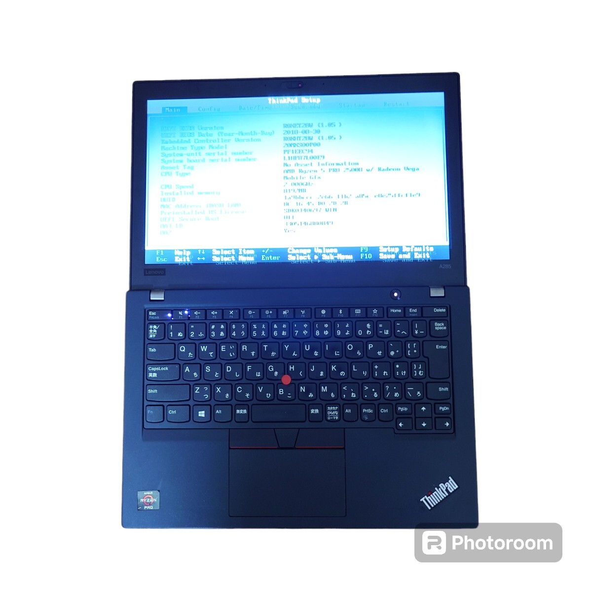 1円スタート！ThinkPad Lenovo Ryzen5 Pro 2500U Radeon Graphics 搭載 ThinkPad A285 メモリ 8GB SSDなし ジャンク扱い BIOS起動確認済みの画像7