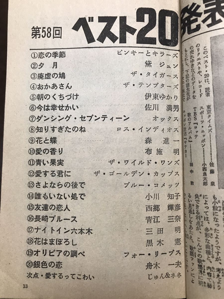 平凡 昭和44年1月号付録 オールスター最新住所録 CMソング レコード大賞 昭和歌謡 歌本_画像9