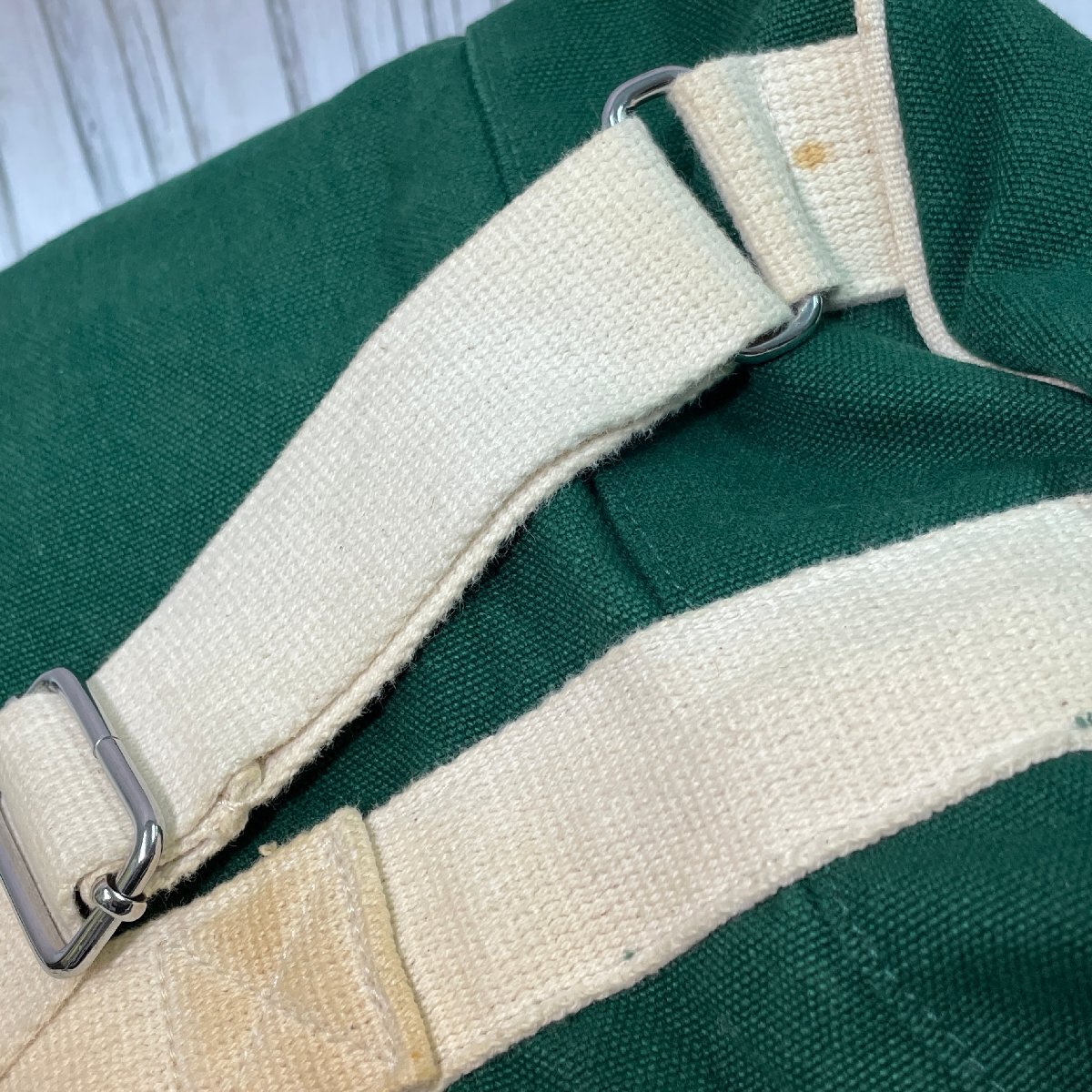 m002 G2(80) HERMES エルメス 巾着型 リュックサック 肩掛け キャンバス地 緑 グリーン カバン 鞄の画像10